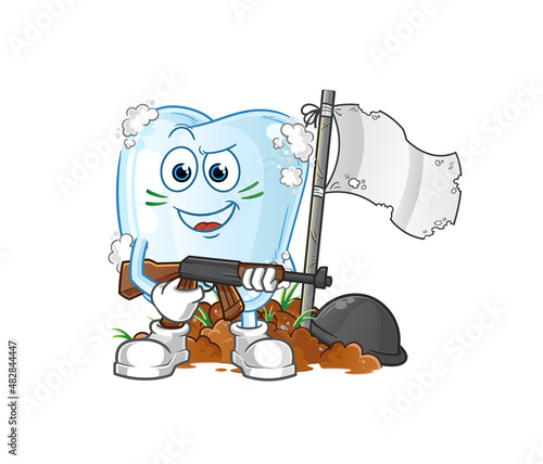 tooth with foam army character. cartoon mascot vector
