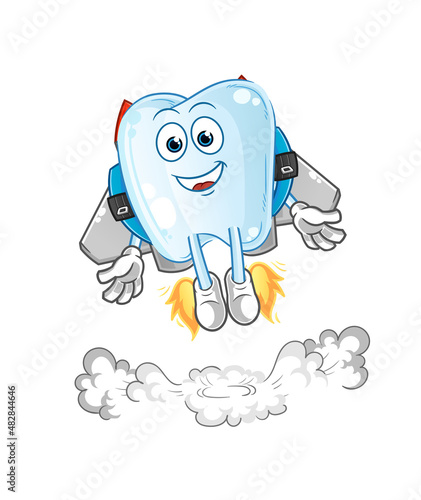 tooth with jetpack mascot. cartoon vector