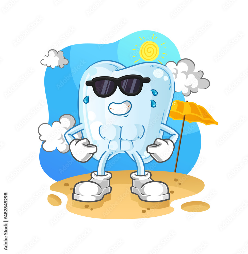 tooth sunbathing in summer. character vector tooth sunbathing in summer. character vector