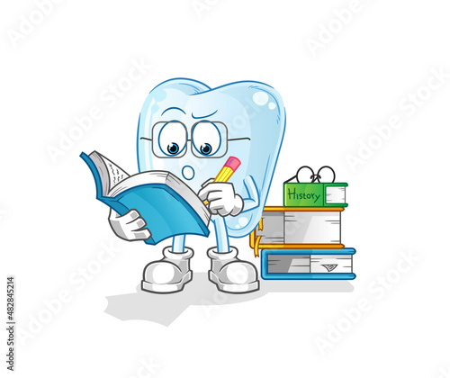 tooth studying mascot. cartoon vector