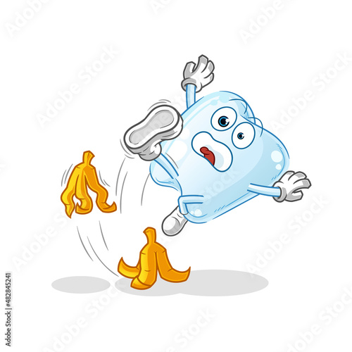 tooth slipped on banana. cartoon mascot vector