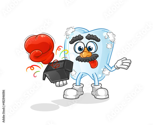 tooth with foam prank glove in the box. cartoon mascot © dataimasu