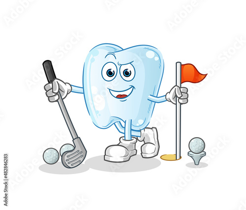 tooth playing golf vector. cartoon character