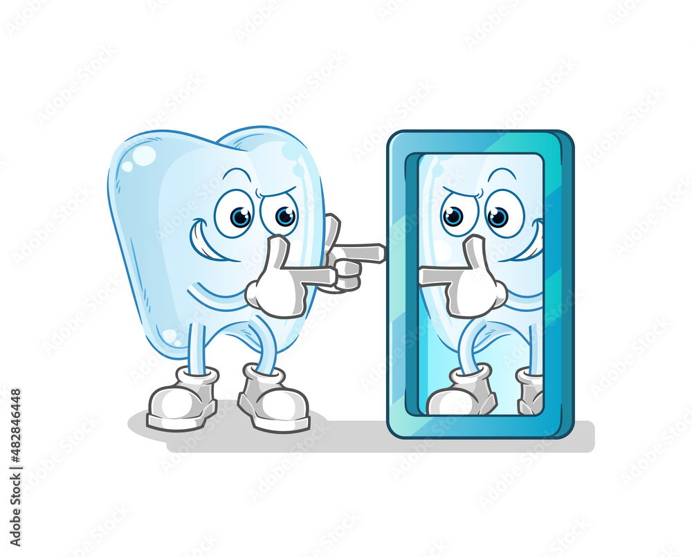 tooth looking into mirror cartoon. cartoon mascot vector tooth looking into mirror cartoon. cartoon mascot vector