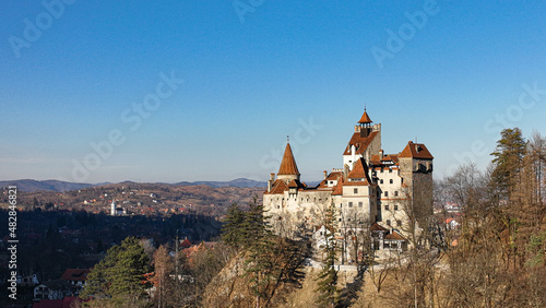 Aerial panorama of a Castle in Transylvania on a sunny day