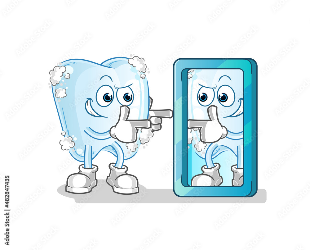 tooth with foam looking into mirror cartoon. cartoon mascot vector tooth with foam looking into mirror cartoon. cartoon mascot vector