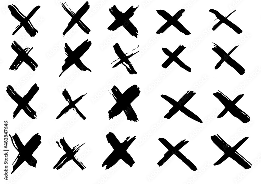 Vector set X black mark. Cross sign graphic symbol. Grunge X mark Vector set X black mark. Cross sign graphic symbol. Grunge X mark