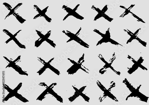 Vector set X black mark. Cross sign graphic symbol. Grunge X mark