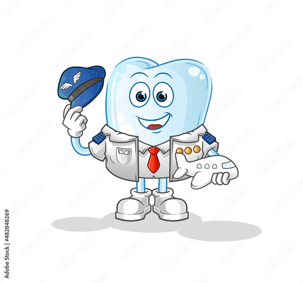 tooth pilot mascot. cartoon vector tooth pilot mascot. cartoon vector