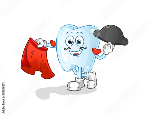 tooth matador with red cloth illustration. character vector