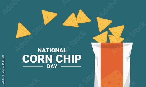 Vector illustration, corn chips out of bag, as banner or poster, national corn chips day.