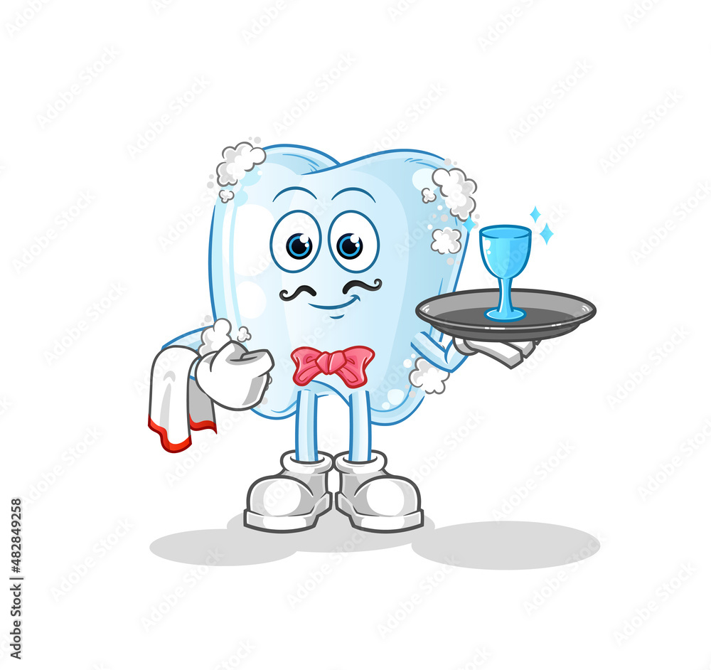 tooth with foam waiter cartoon. cartoon mascot vector
