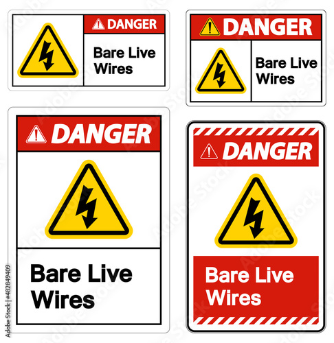 Danger Bare live Wires Sign On White Background