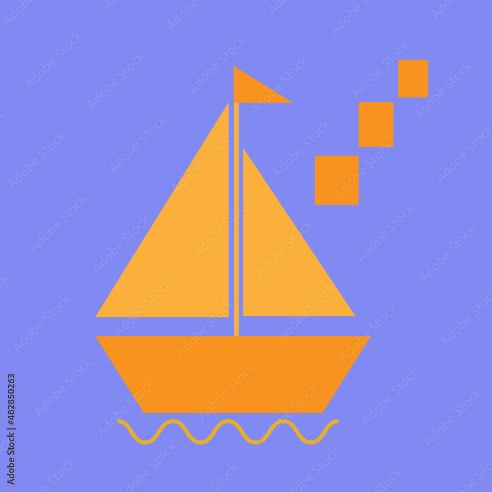 Picture of a yellow boat on a blue background. Picture of a yellow boat on a blue background.