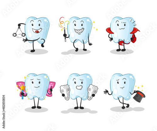tooth magic group character. cartoon mascot vector