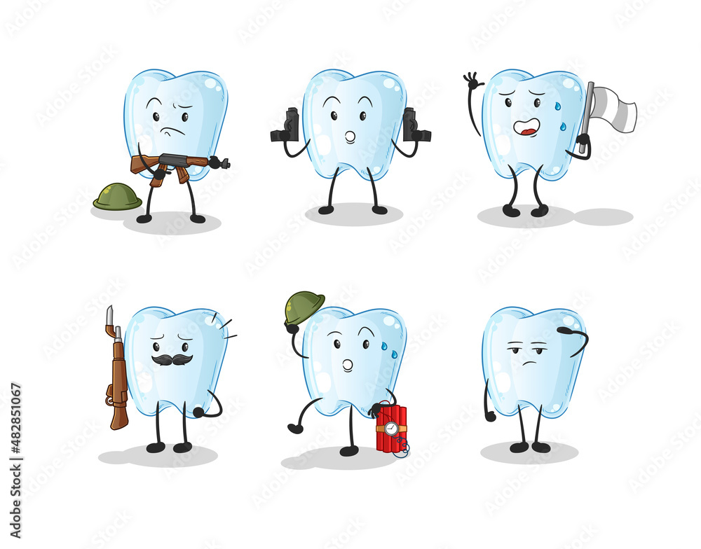 Obraz premium tooth troops character. cartoon mascot vector