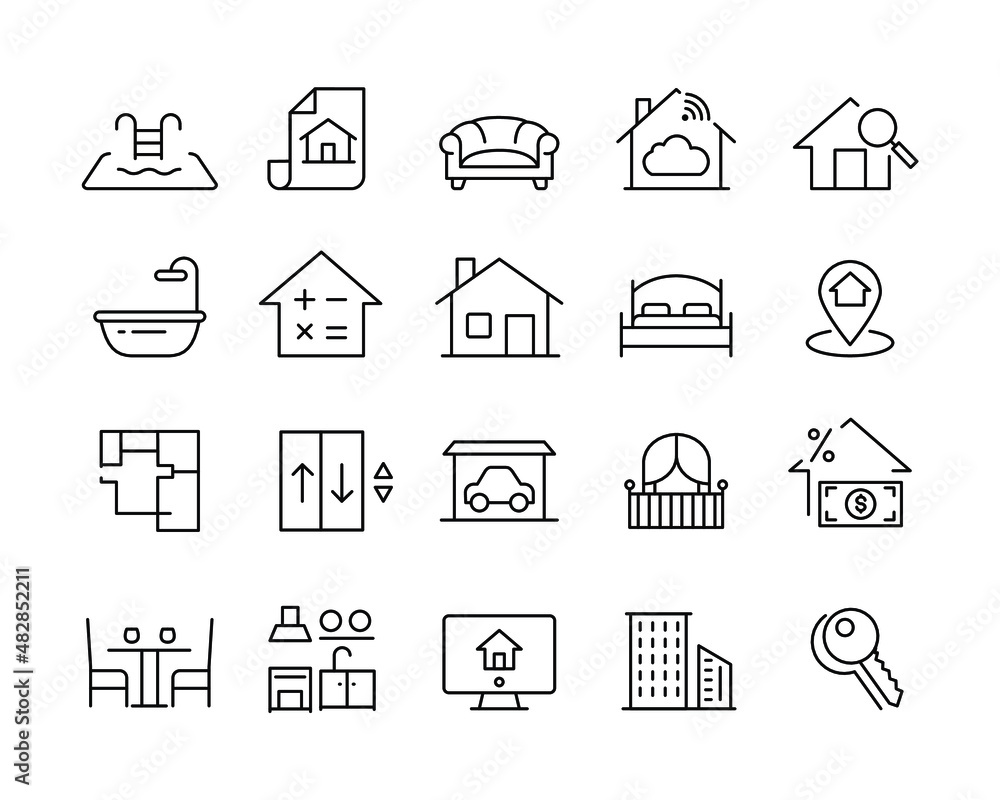 Real Estate Icons - Vector Line Icons. Editable Stroke. Vector Graphic Real Estate Icons - Vector Line Icons. Editable Stroke. Vector Graphic