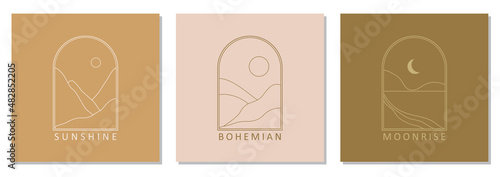 Set of trendy minimalist landscape abstract bohemian design icons