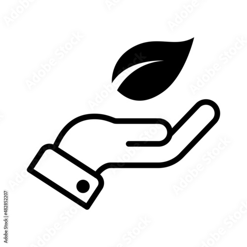 Open Hand With Leaf Icon Vector Design Template.