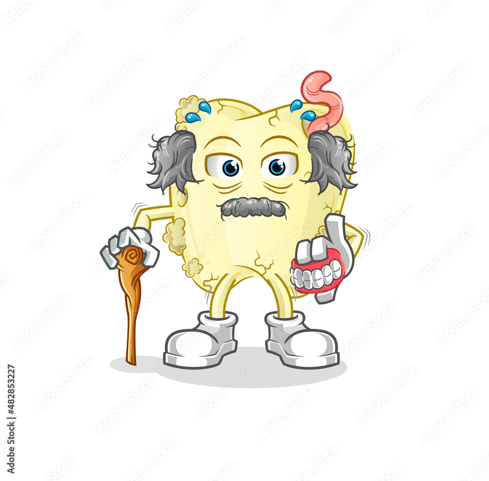 tooth decay white haired old man. character vector