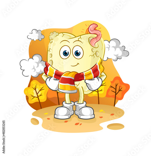 tooth decay in the autumn. cartoon mascot vector