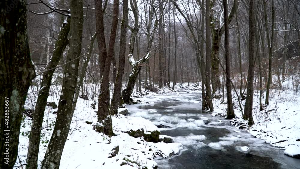 winter landscape, icy river in the woods, winter snowy forest winter landscape, icy river in the woods, winter snowy forest