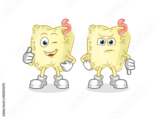 tooth decay thumbs up and thumbs down. cartoon mascot vector