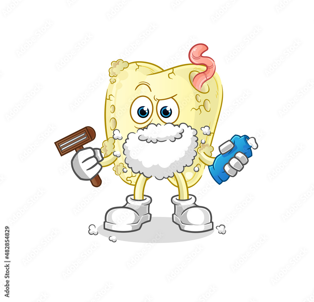 Fototapeta premium tooth decay shave facial hair vector. cartoon character