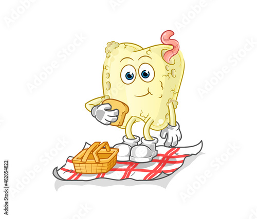 tooth decay on a picnic cartoon. cartoon mascot vector