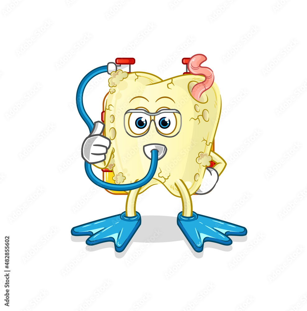 tooth decay diver cartoon. cartoon mascot vector