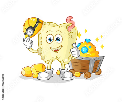 tooth decay miner with gold character. cartoon mascot vector