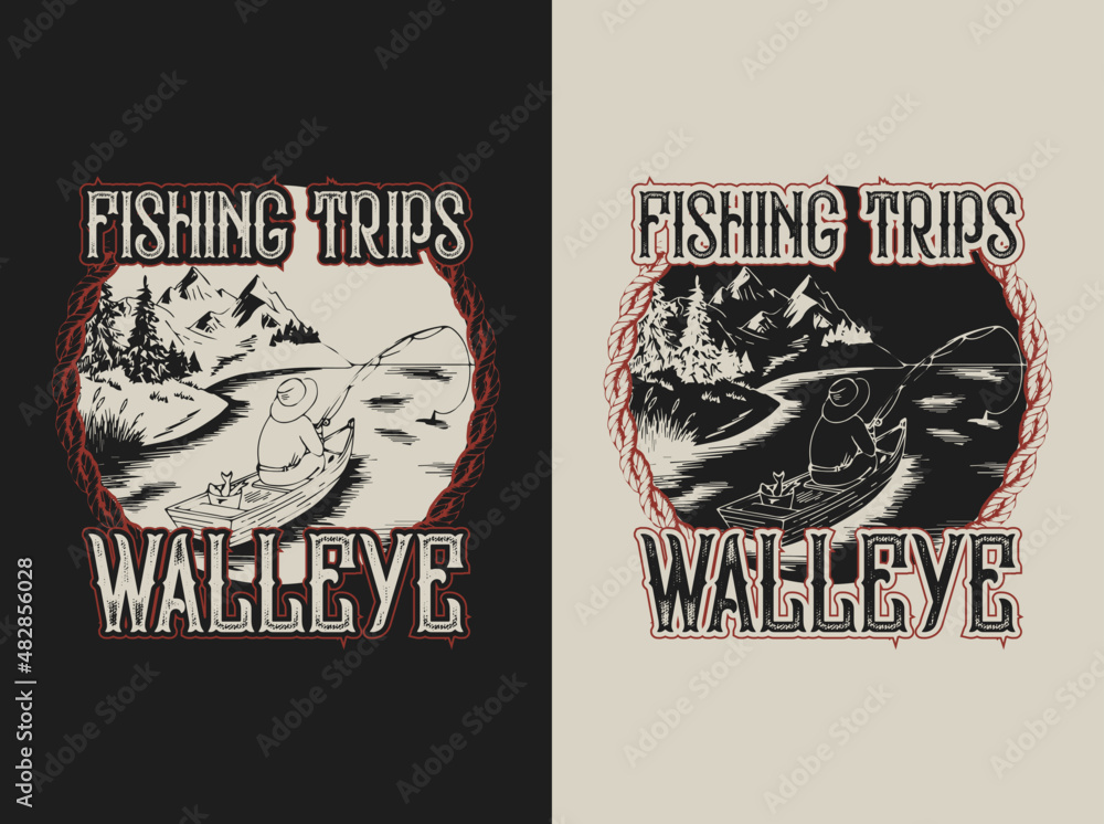 River fishing catch t-shirt catching bite on hook, sheatfish, or catfish  engraved vector t-shirt Stock Vector