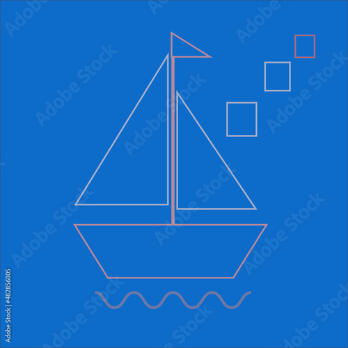 Picture of a boat drawn in chalk on a blue background