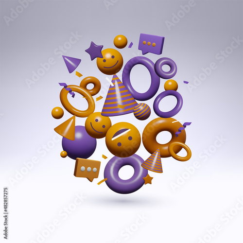 Cute 3d vector party realistic illustration