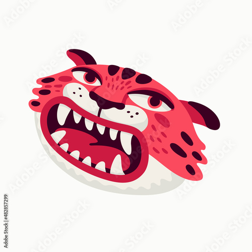 Tiger vector head, cartoon tiger funny face on white background.
