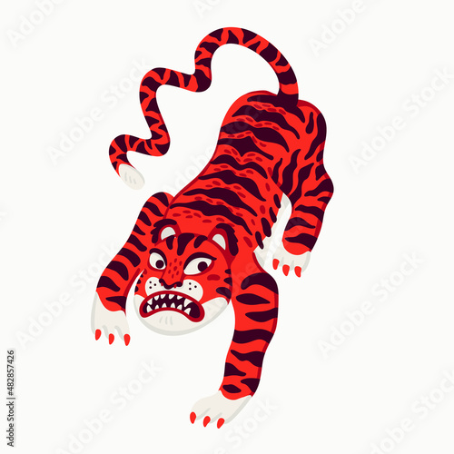 Tiger vector illustration, cartoon red tiger - the symbol of Chinese new year...