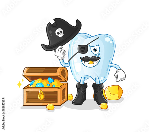 tooth pirate with treasure mascot. cartoon vector
