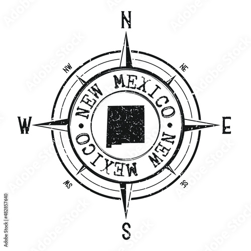 New Mexico, USA Stamp Map Compass Adventure. Illustration Travel Country Symbol. Seal Expedition Wind Rose Icon.