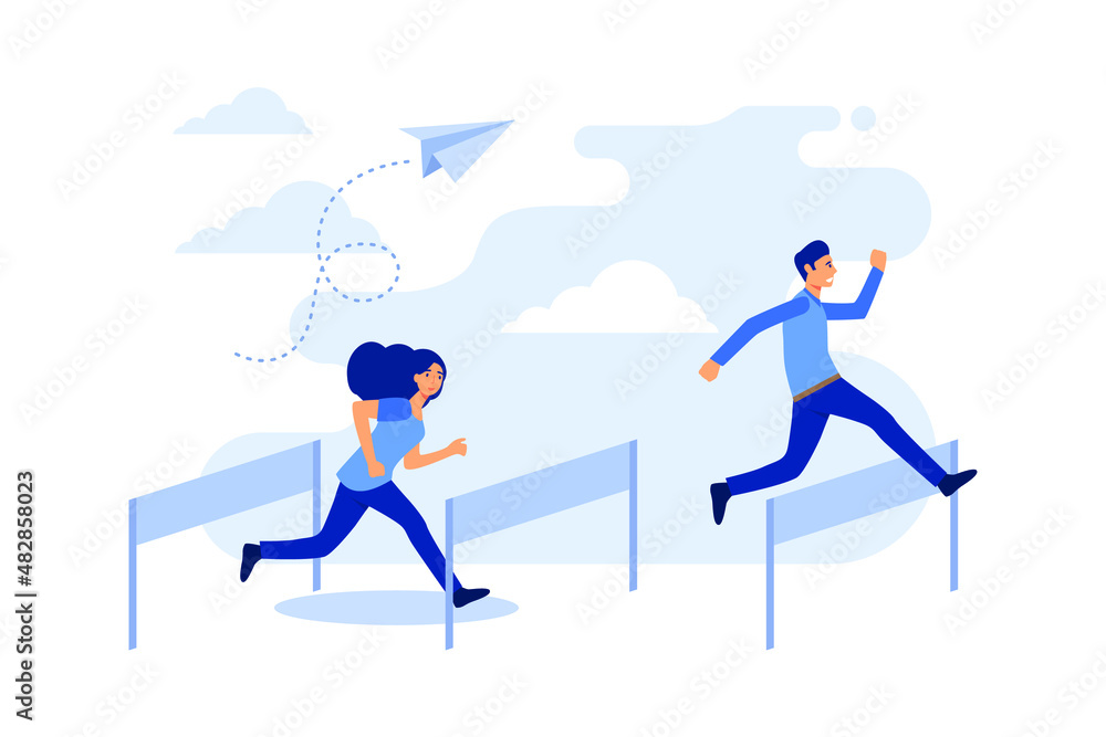 Vector illustration, concept of business motivation and ambition, business team overcomes obstacles and achieves success Vector illustration, concept of business motivation and ambition, business team overcomes obstacles and achieves success