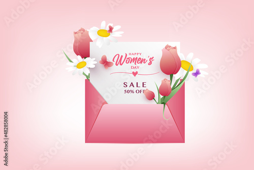 Tableau sur toile International Womens Day, Sale Banner or Sale Poster Background.