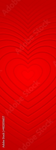 3D bright red hearts with soft shadow from center. Abstract romantic backgrou...