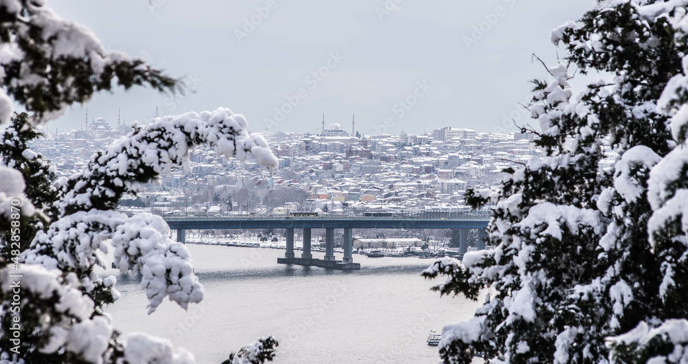 istanbul city snow winter panorama nature