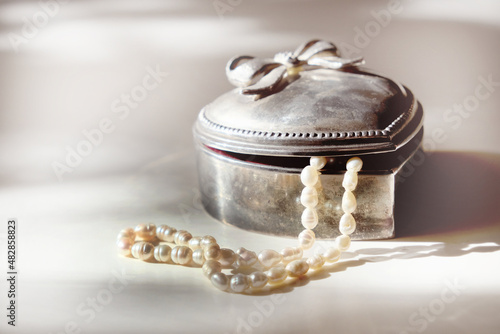 Принти на полотні Old vintage silver jewelry box in heart shape