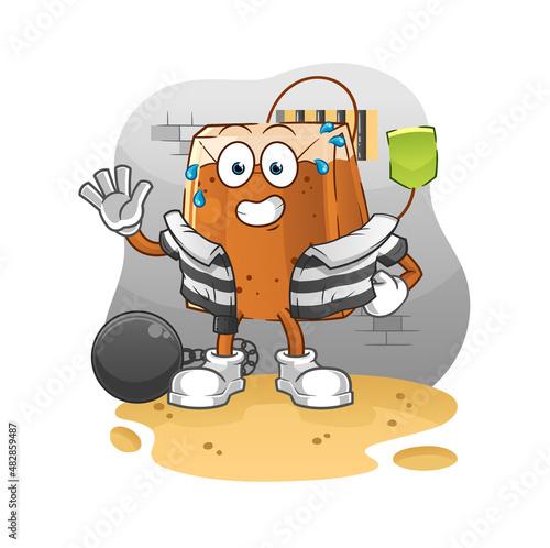 tea bag criminal in jail. cartoon character