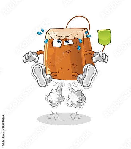 tea bag fart jumping illustration. character vector
