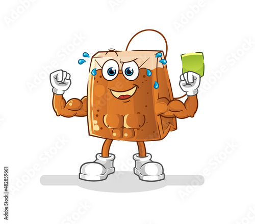 tea bag muscular cartoon. cartoon mascot vector