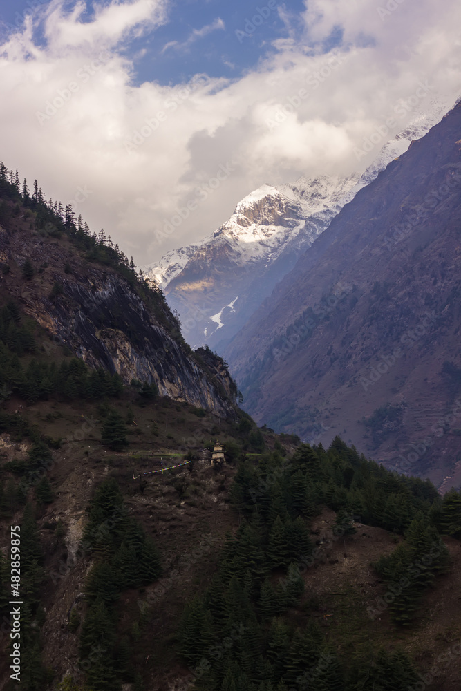 Fototapeta premium View of the slopes and mountain peaks in the Himalayas
