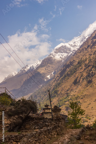 View of the stupa on the road in the Himalayas