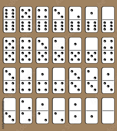 Set of dominoes with highlights on a brown background