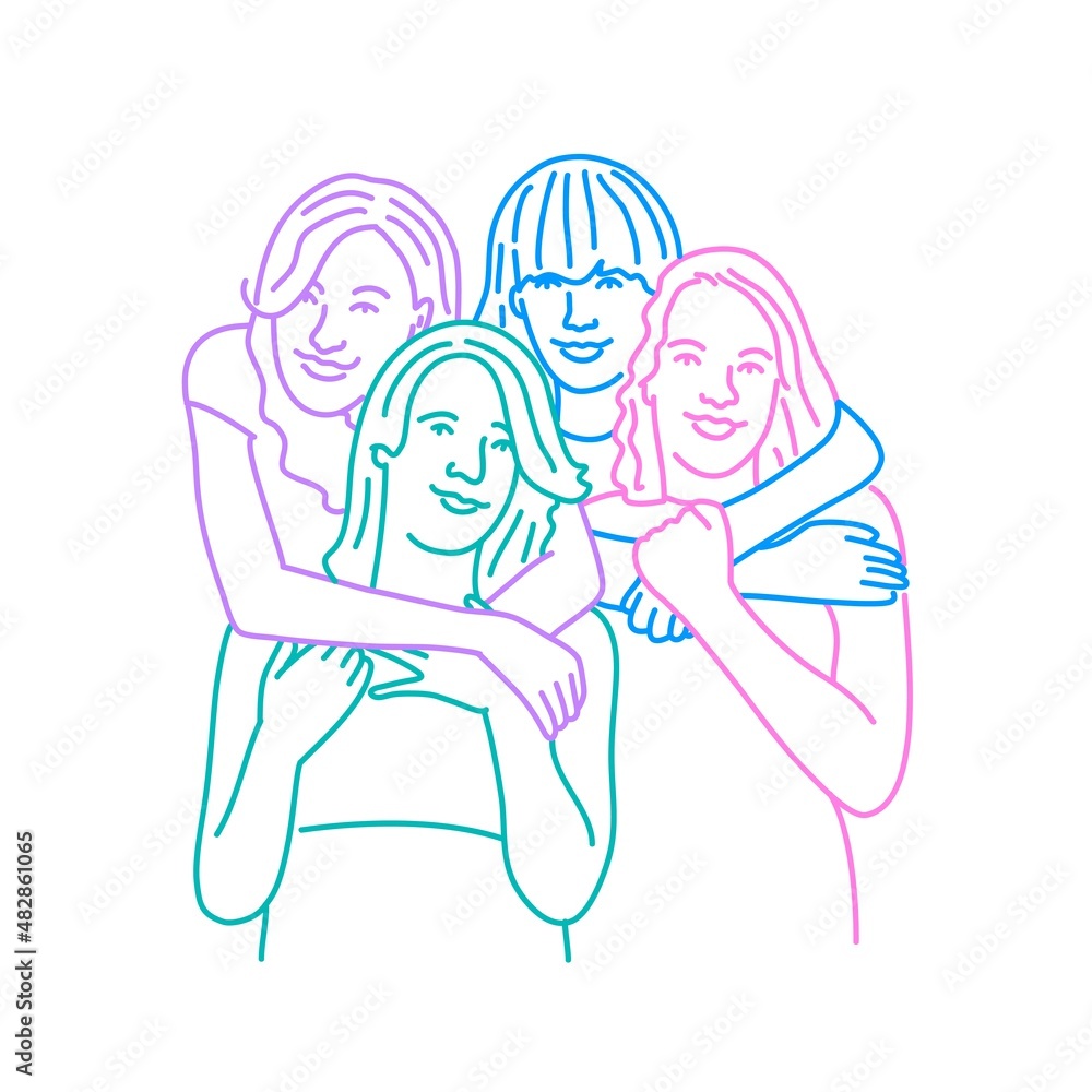 Young woman hugging each other. Young woman hugging each other.